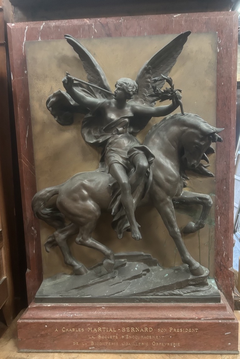 Jules Félix Coutan, Bronze Sculpture, "renommée équestre," Jewelry, Charles Martial Bernard