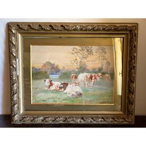 Watercolor Albert Girard The Cows