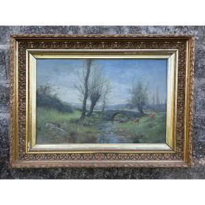 Magnien Painting Landscape Shepherdess 