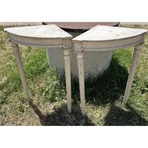 Paire encoignures Louis XVI  bois patiné