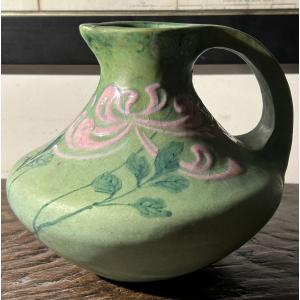 Edmond Lachenal Art Nouveau Enameled Pitcher