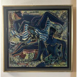 Lucien Puyuelo Painting Of Beachgoers 