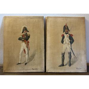 Louis Charles Taconet Pair Of Military Paintings 
