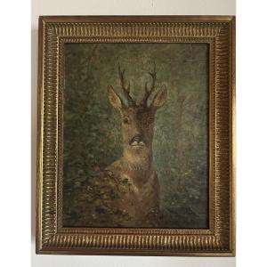 Tableau chasse chevreuil 19eme Noury