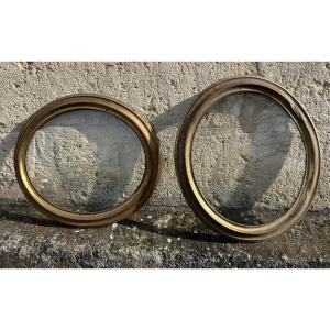 Paire de cadres médaillon laiton 19eme