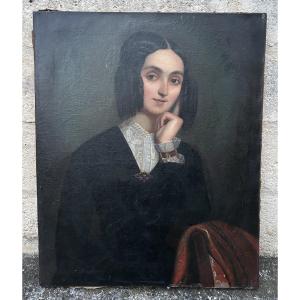19th Century Portrait Painting Of A Woman With Jewelry