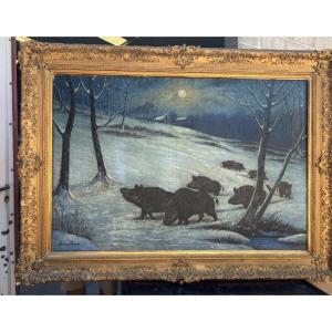 Xavier Sager tableau relais de chasse sangliers