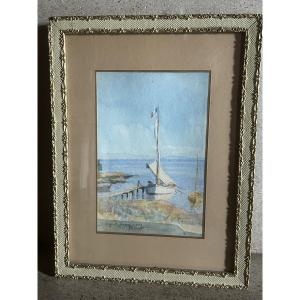 J. Poinat, Watercolor, Saint-tropez, 19th Century