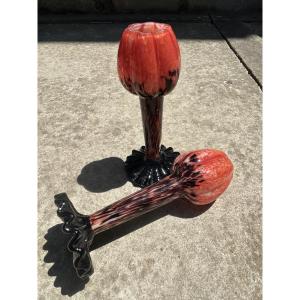 Franz Welz, Pair Of Art Deco Vases Made Of Bohemian Glass