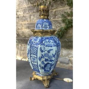 19th-century Delft Earthenware And Bronze Lamp