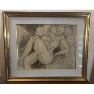 Marcel Gromaire dessin encre de Chine nu allongé
