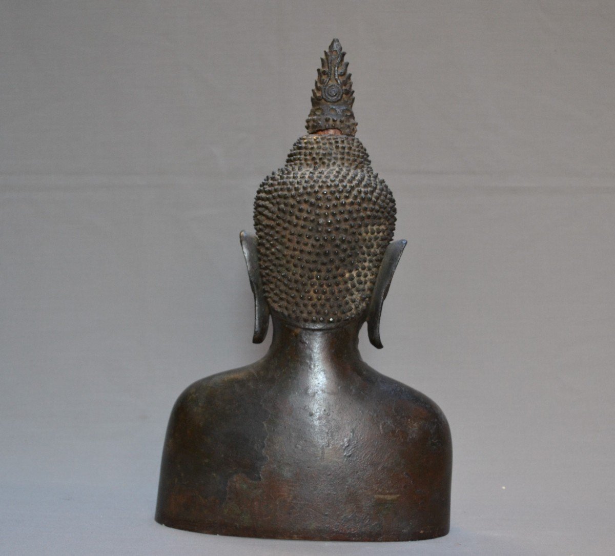 Cast Bronze Buddha Bust Inlaid With Gold.-photo-4