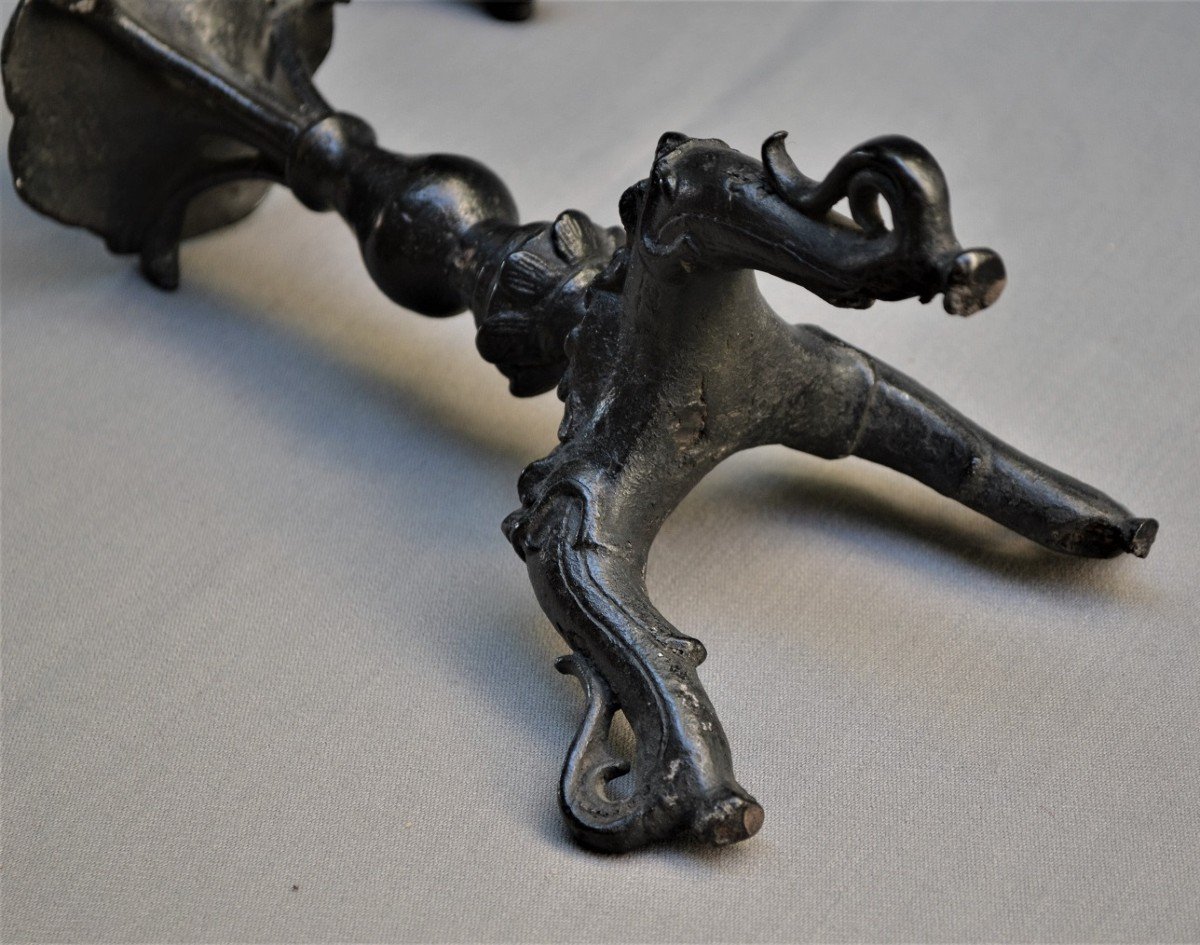 Pair Of Cast Bronze Incense Holders. Asia 17° Century.-photo-1