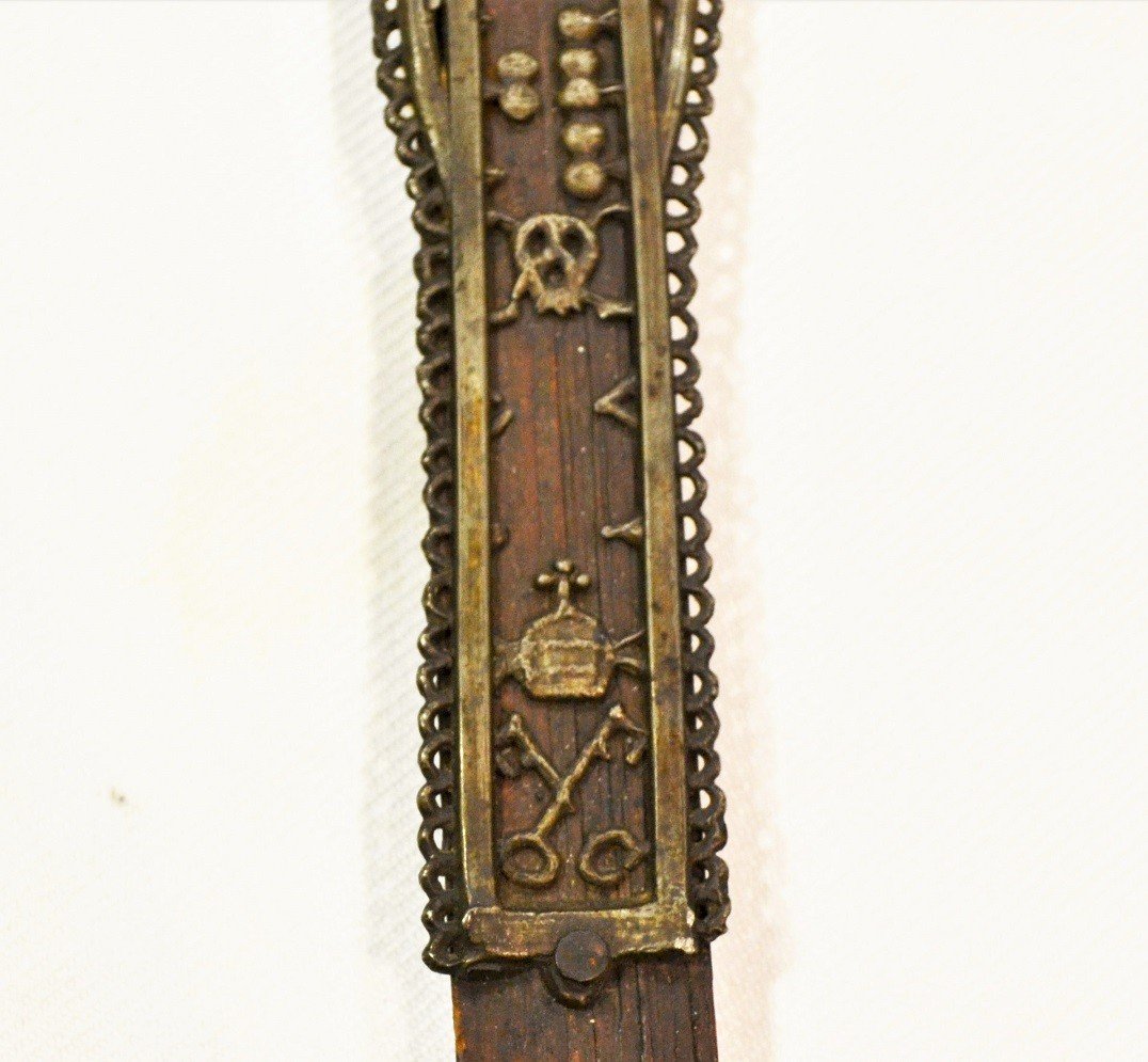 Wooden And Pewter Crucifix. Popular Art Of The 18th Century.-photo-4