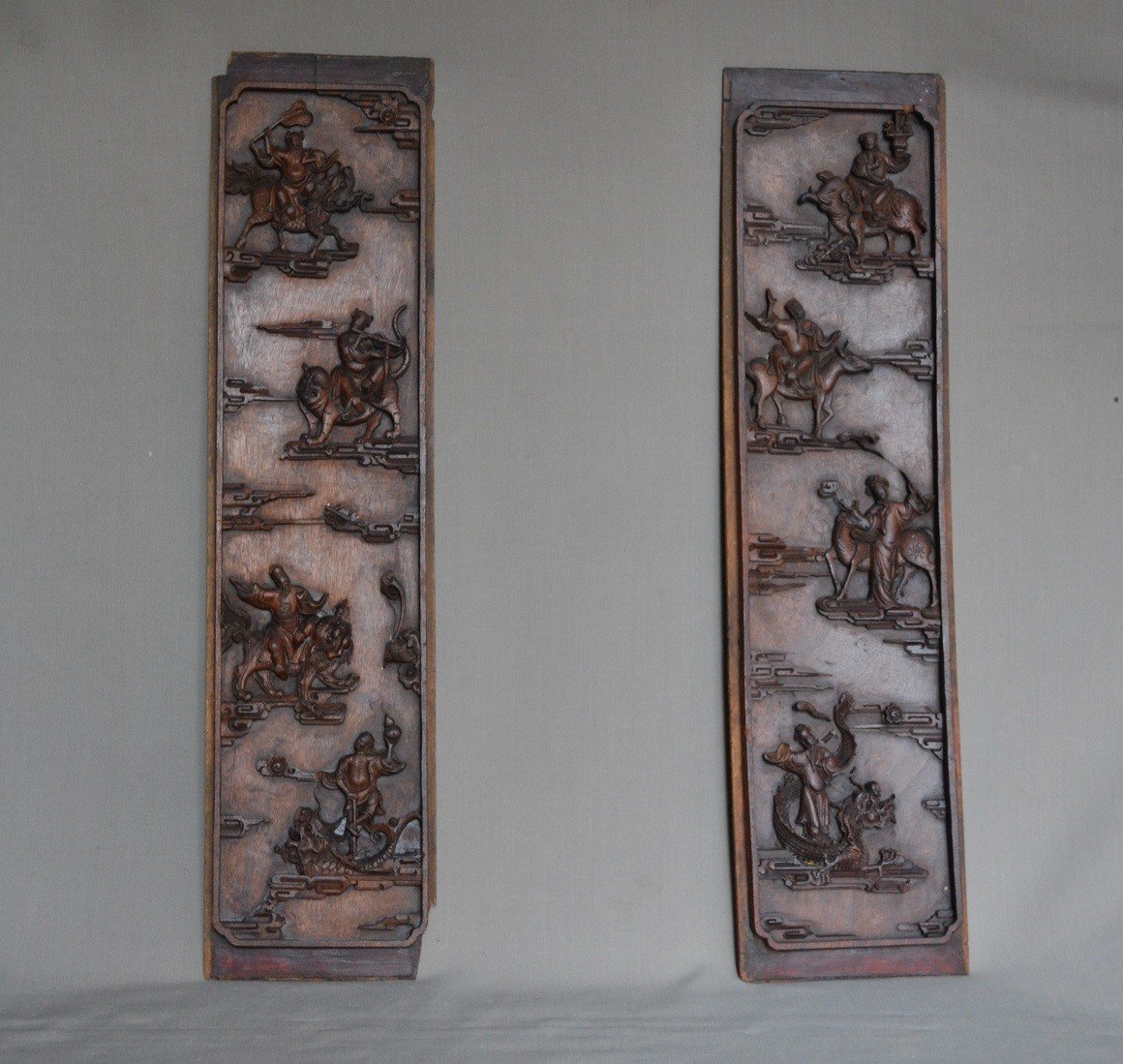 Pair Of Carved Wood Panels Of The 8 Taoist Immortals.china 18°.-photo-2