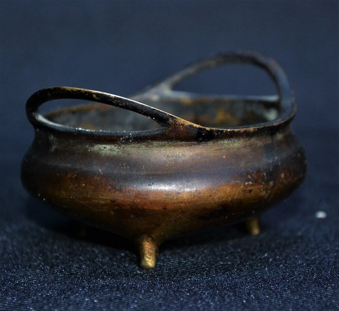 Petit Brûle-parfums Miniature En Bronze. Marque De Xuande.-photo-5