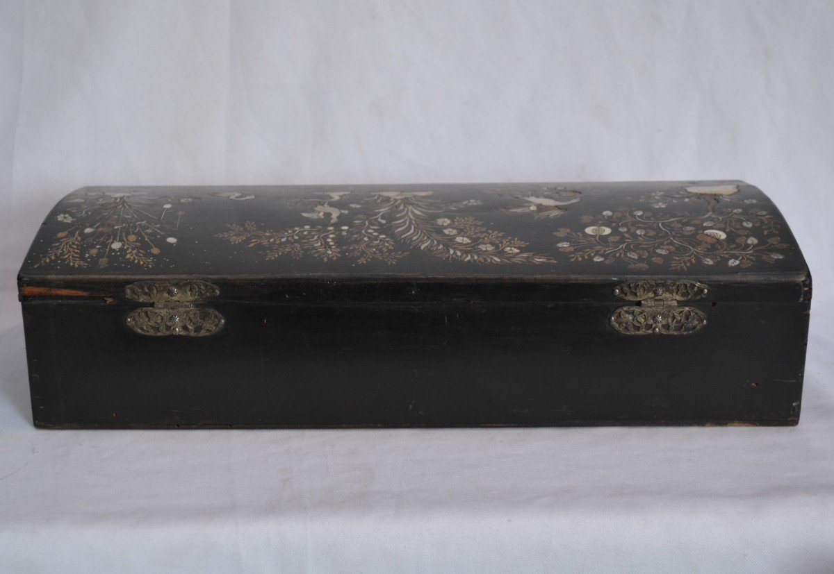 Box In Lacquered Wood, Gilded And Inlaid With Mother-of-pearl. 17th Century Germany?-photo-4