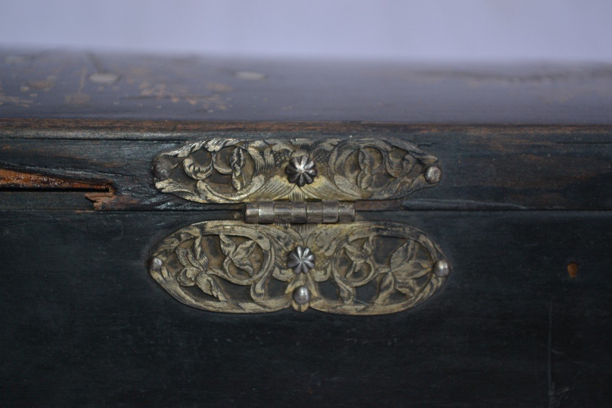 Box In Lacquered Wood, Gilded And Inlaid With Mother-of-pearl. 17th Century Germany?-photo-5