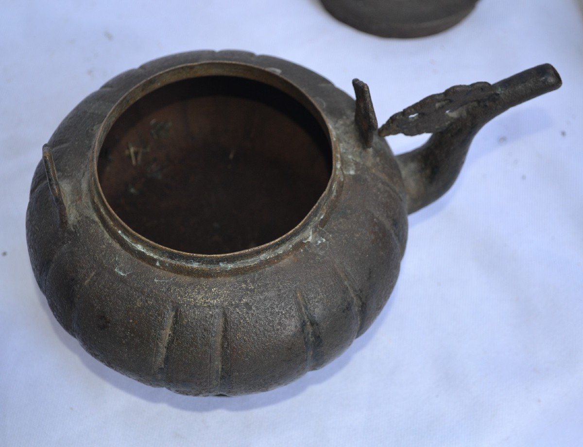 Théière En Bronze Forme Melon. Chine Antique -photo-3