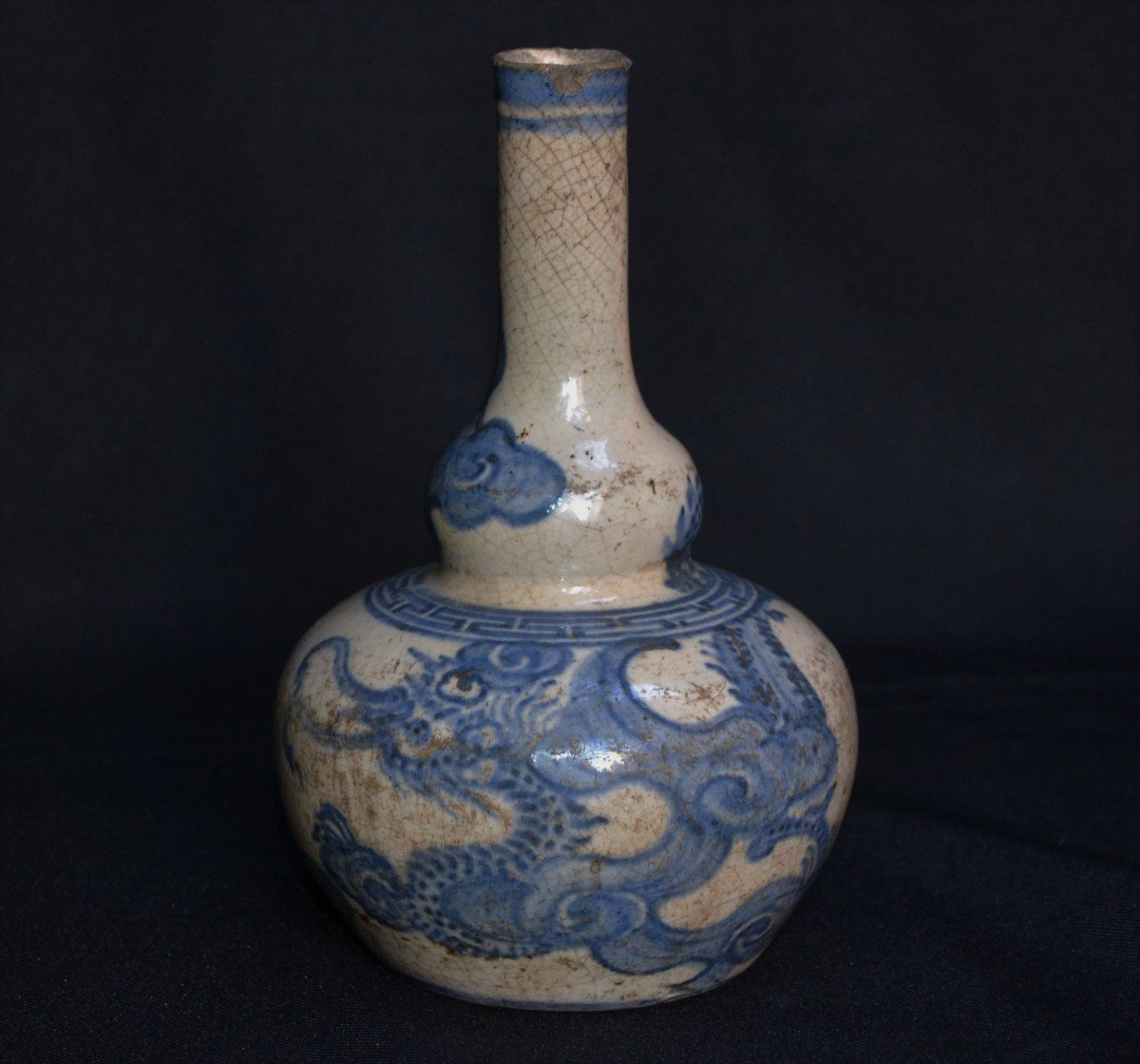 Ceramic Vase Dragon Decor In Cobalt Blue. Vietnam 19° Century.-photo-2
