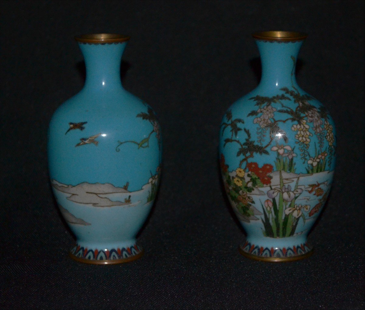 Pair Of Cloisonne Enamel Vases. Japan Meiji Period.-photo-2
