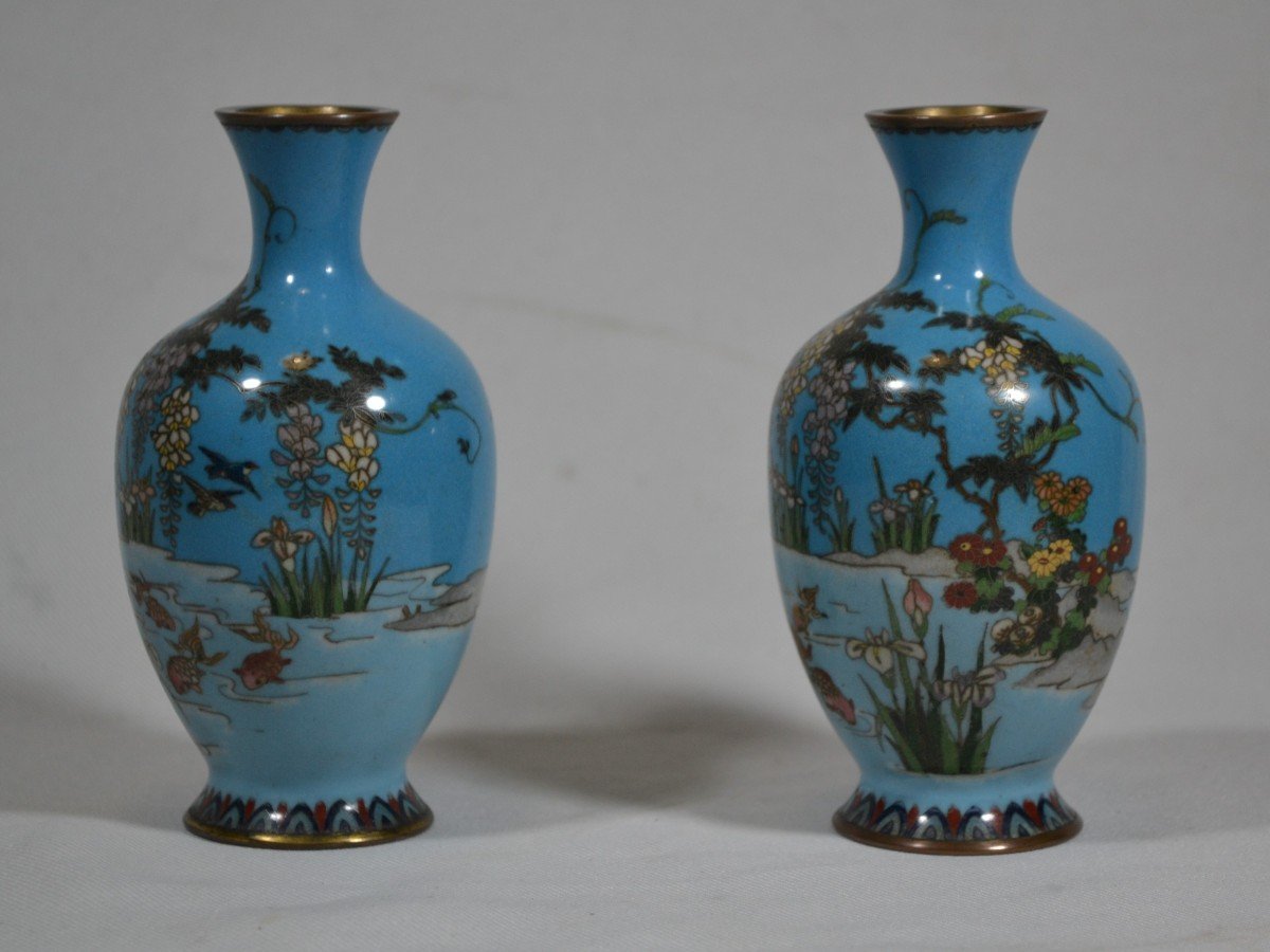 Pair Of Cloisonne Enamel Vases. Japan Meiji Period.