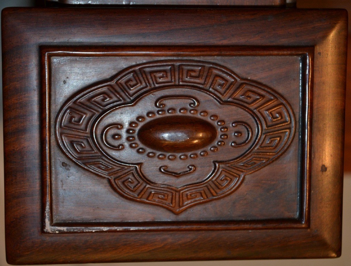 Chinese Throne In Carved Precious Wood. 20° Century.-photo-3