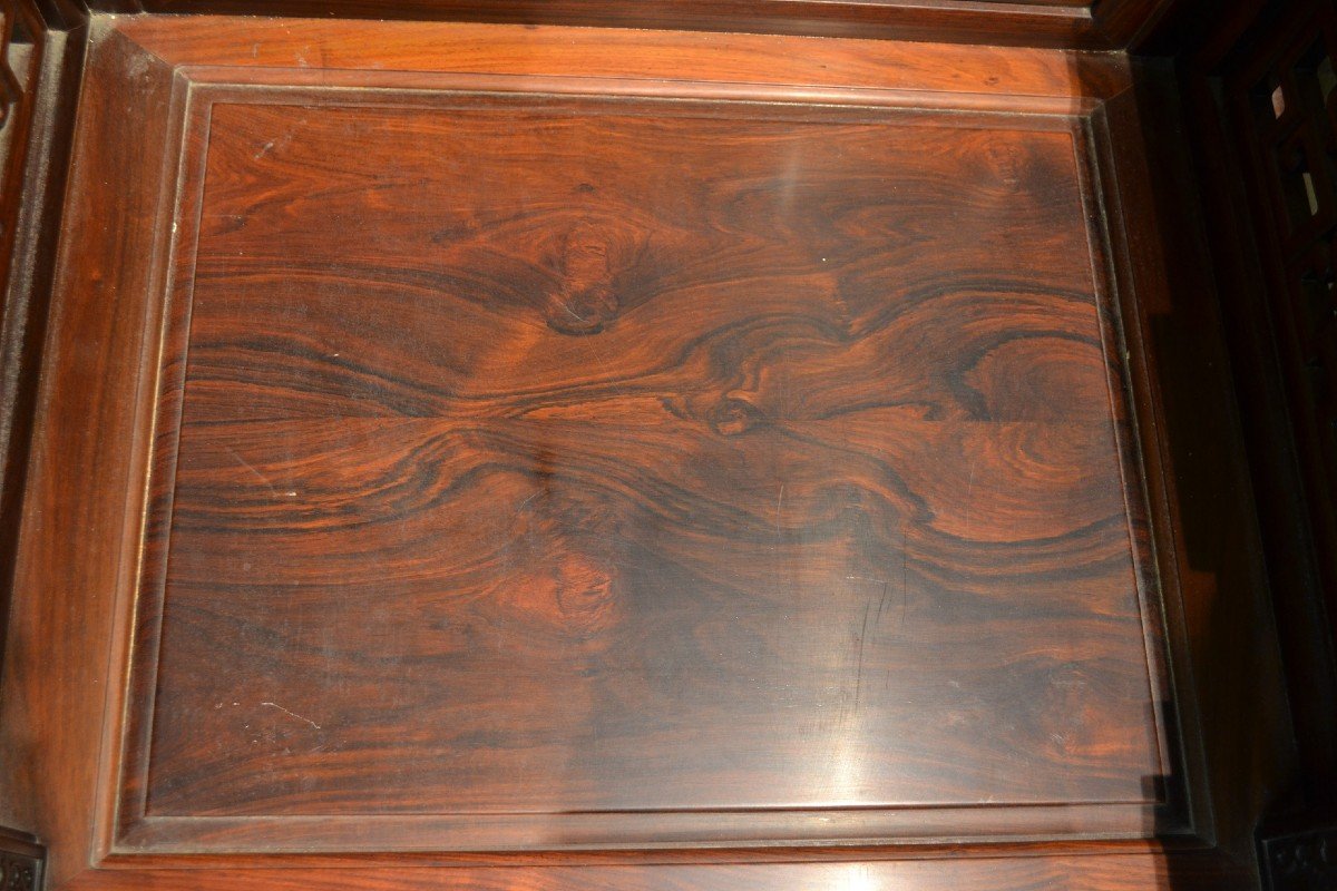 Chinese Throne In Carved Precious Wood. 20° Century.-photo-4