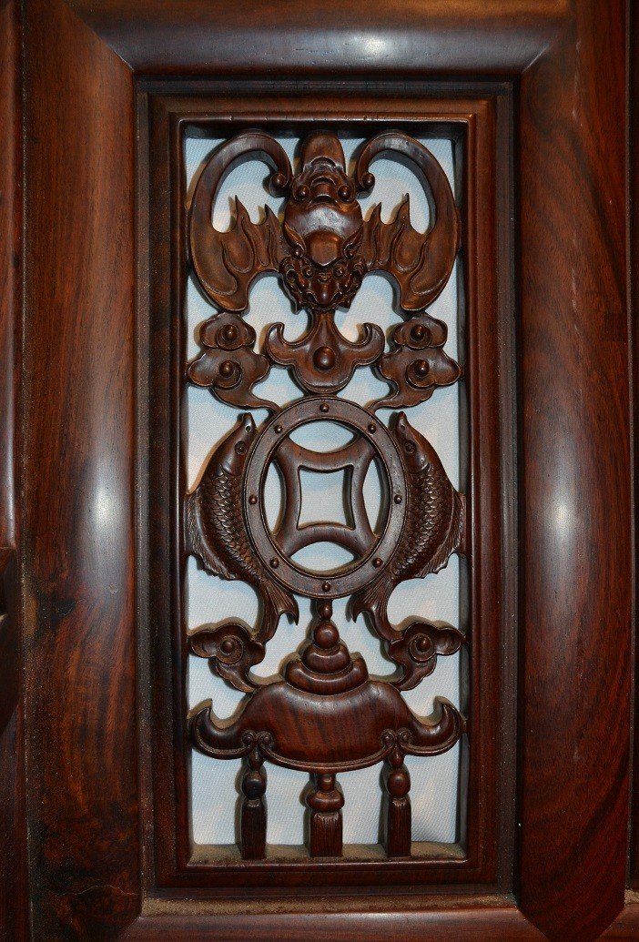 Chinese Throne In Carved Precious Wood. 20° Century.-photo-5