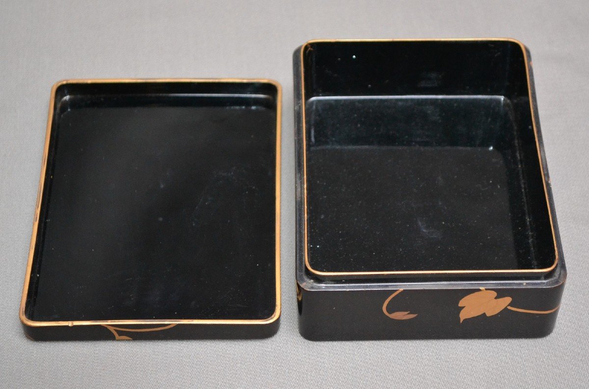 Box And Its Tray In Black Lacquer, Gold And Silver. Japan Meiji-showa-photo-6
