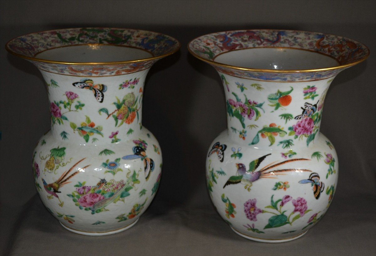 Pair Of Chinese Porcelain Vases. Decor Of Dragons. Qing Dynasty Mid 19th Century.-photo-3