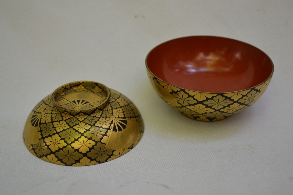 Bol Couvert En Laque Poudrée d'Or. Japon Période Edo Ou Meiji, 19°siècle.-photo-3