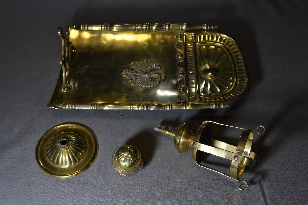 Candlestick Or Wall Reliquary In Bronze. Decoration Of A Double-headed Eagle. Serbia, Russia Or Germany.-photo-2