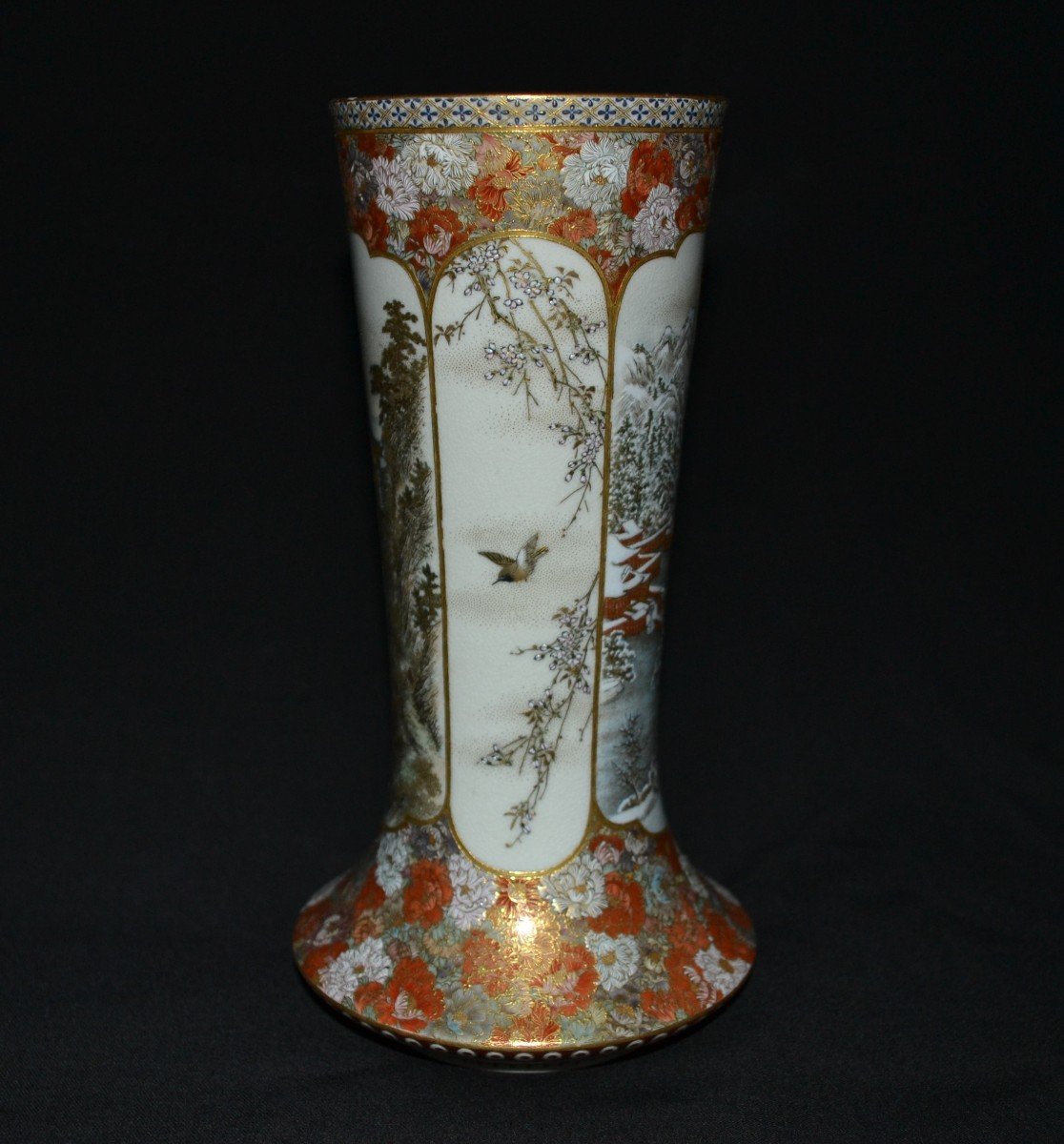 Vase En Faience Fine De Satzuma Aux 4 Saisons Par Yabu Meizan d'Osaka. Japon Fin Du 19° Siècle.-photo-1