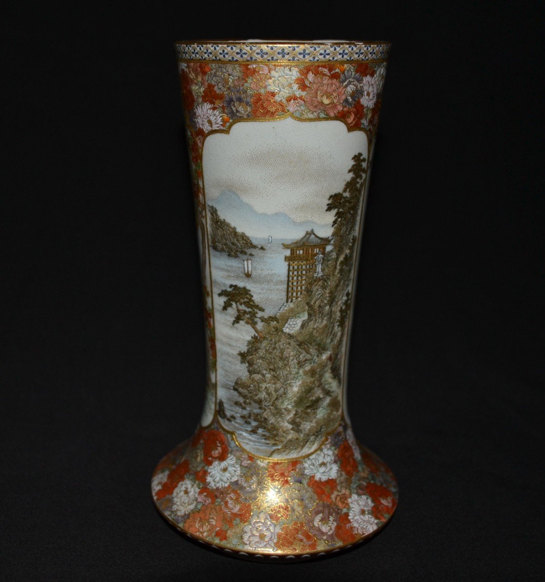 Vase En Faience Fine De Satzuma Aux 4 Saisons Par Yabu Meizan d'Osaka. Japon Fin Du 19° Siècle.-photo-2