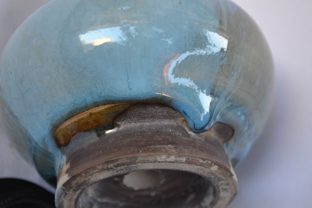 Vase En Grés Chinois, Type Jun Décor De Coulées d'Oxydes. Song Jin ?-photo-8