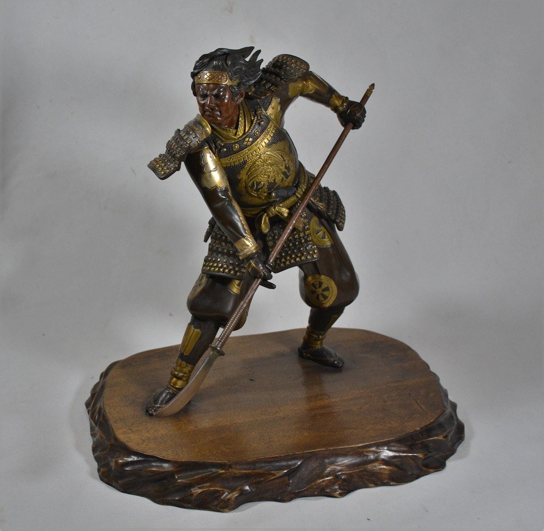Partially Gilded Bronze Samurai In The Style Of Miyao. Japan Meiji Period Circa 1880.-photo-2