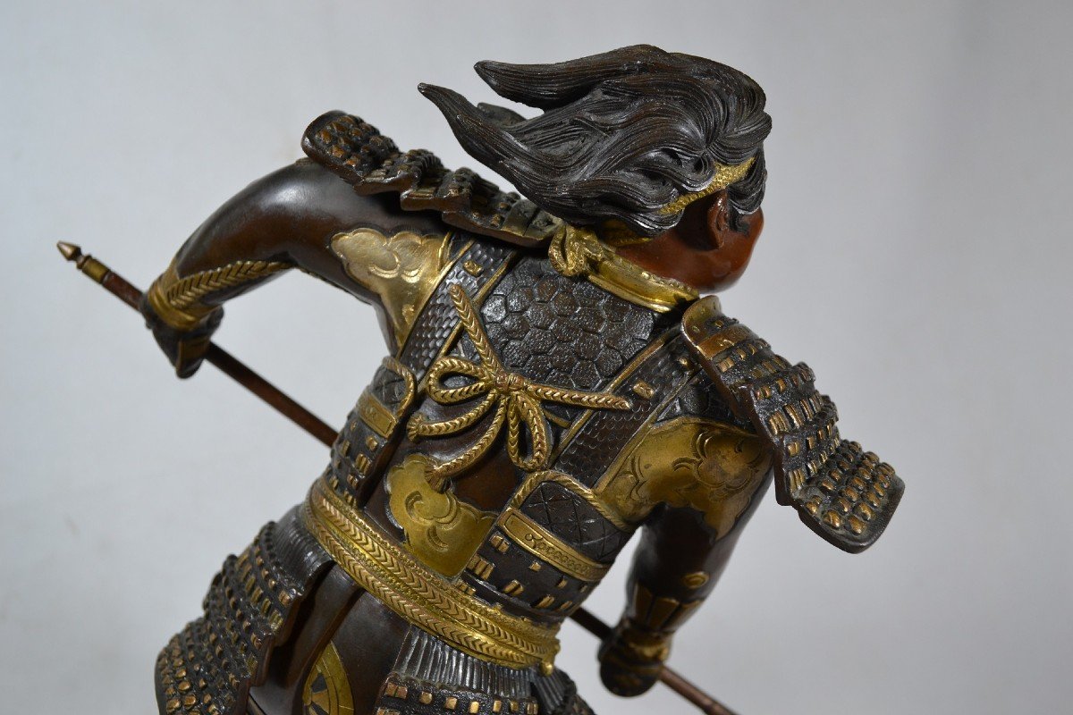 Partially Gilded Bronze Samurai In The Style Of Miyao. Japan Meiji Period Circa 1880.-photo-1