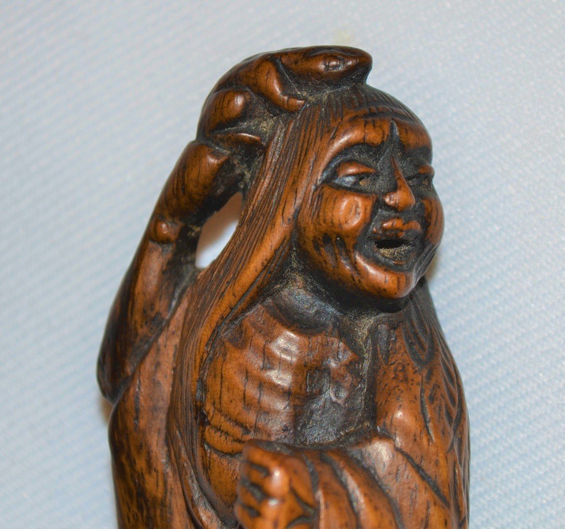 Netsuké In Wood Representing Gama Sennin And His Toad. Anonymous. Japan Edo 18° Century.
