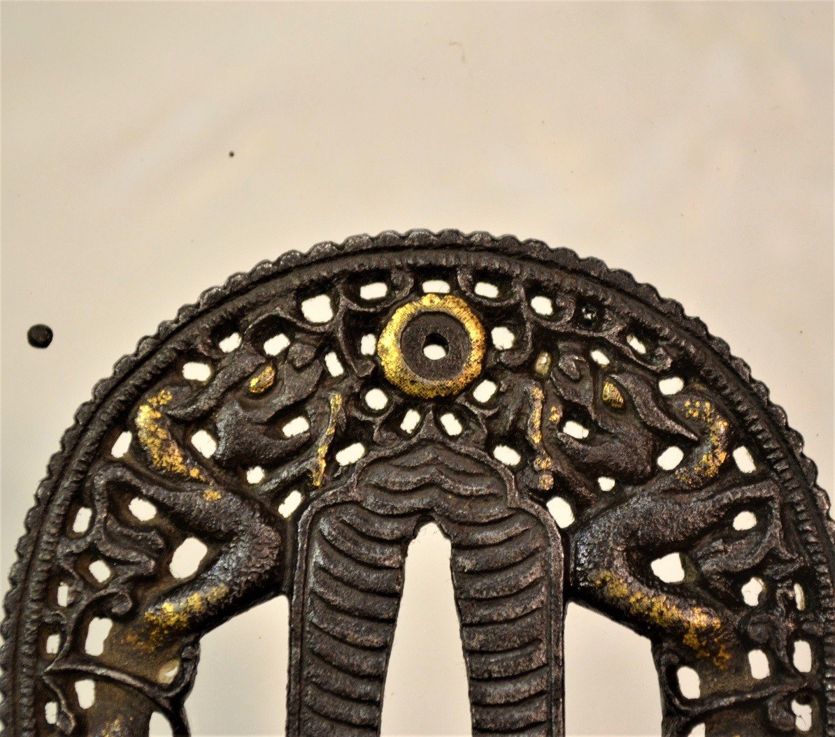 Openwork Iron Tsuba With Dragons, Golden Nunome-zogan. Namban Style. Japan Early Edo. 17th Century.-photo-3