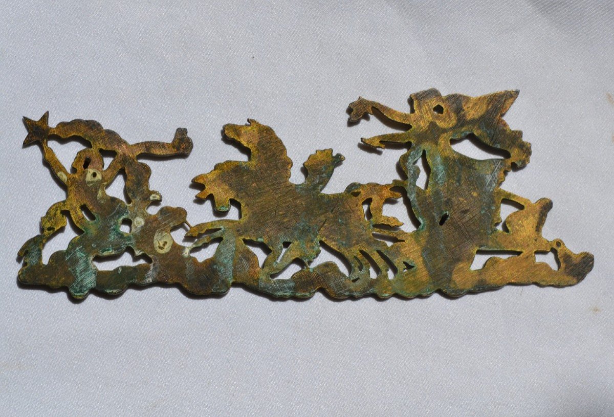 Gilt Bronze Plate. Divinity Driving A Chariot. Italy 16° Century.-photo-3