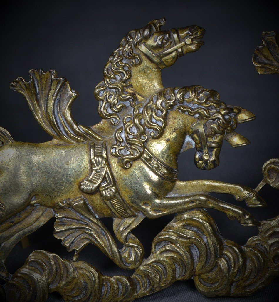 Gilt Bronze Plate. Divinity Driving A Chariot. Italy 16° Century.
