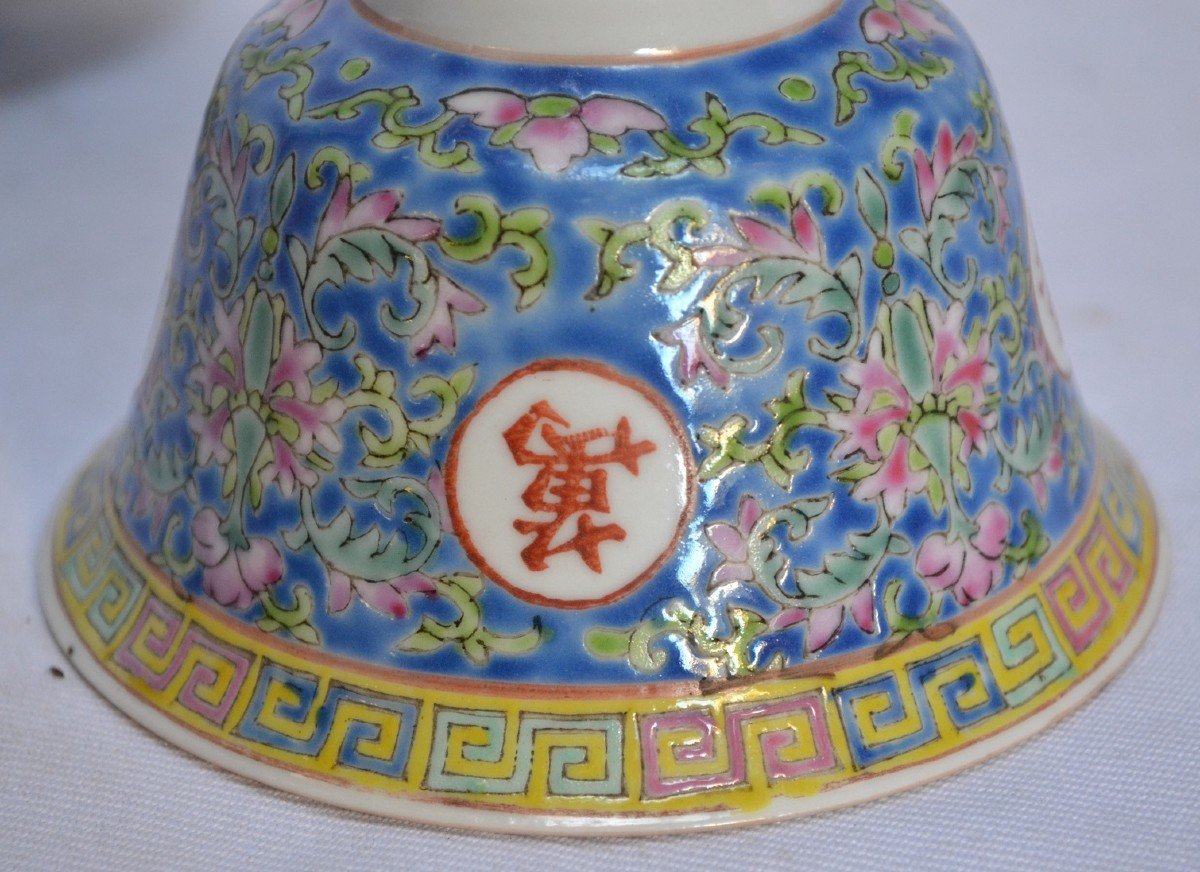 Bol Couvert ,cuillère Et Coupe En Porcelaine De Chine "famille Rose". Marques Qianlong. 1900.-photo-5