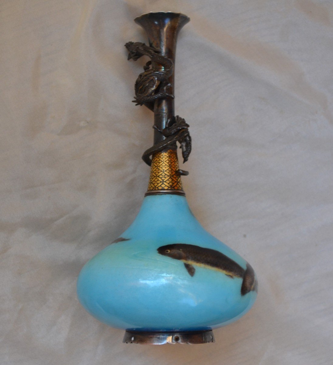 Ginbari And Musen Enameled Silver Vase. Meiji Japan. Takasaki? Namikawa Sousuke Workshop?-photo-3