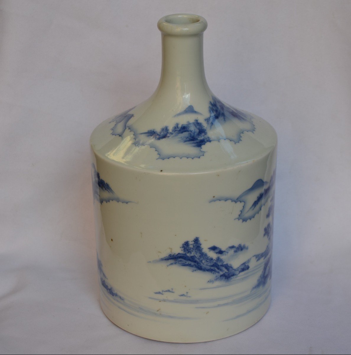 Hard Porcelain Tokkuri From Mikawashi. Decor In Blue Under Cover. Hirado. Japan Edo Period-photo-8