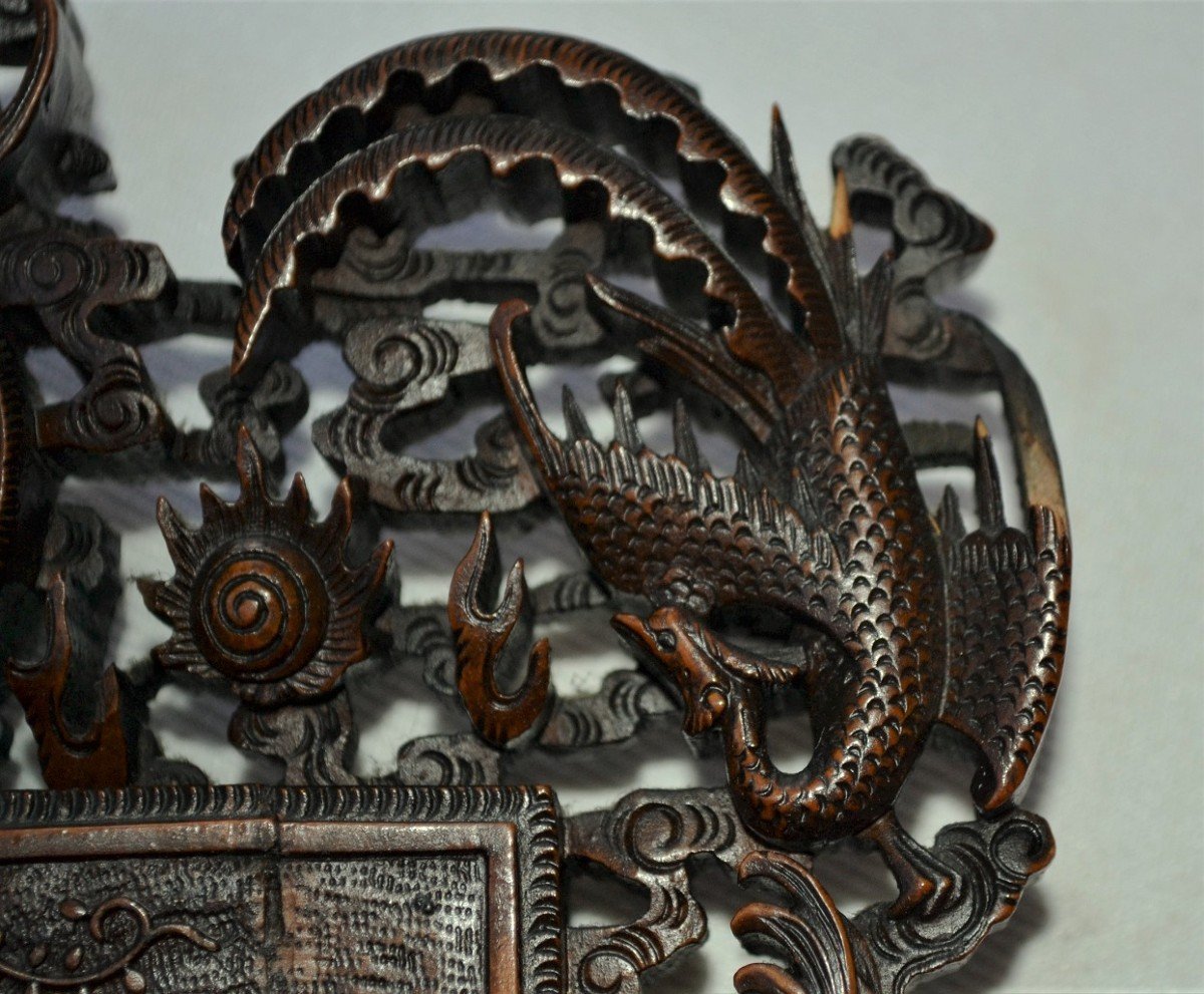 Pair Of Wooden Frames Carved With Dragons, Phoenix And European Coat Of Arms.china 19th Century.-photo-4
