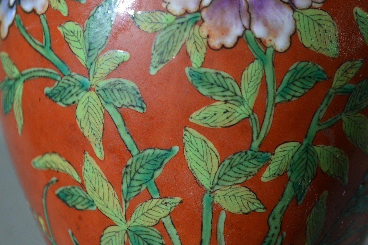 Vase Chinois En Porcelaine. Décor émaillé De Fleurs.20° Siècle.-photo-4
