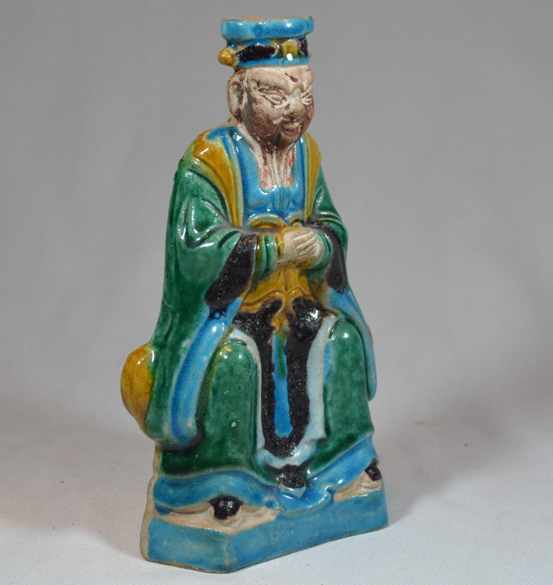 Chinese Dignitary In Sancai Style Enameled Stoneware. China Ming Dynasty 17th Century Or Before.-photo-2
