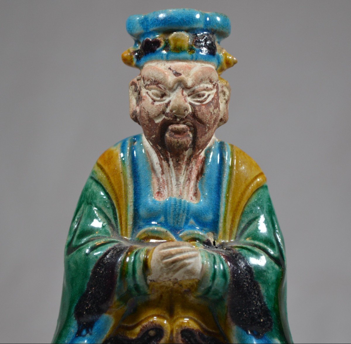 Chinese Dignitary In Sancai Style Enameled Stoneware. China Ming Dynasty 17th Century Or Before.-photo-4