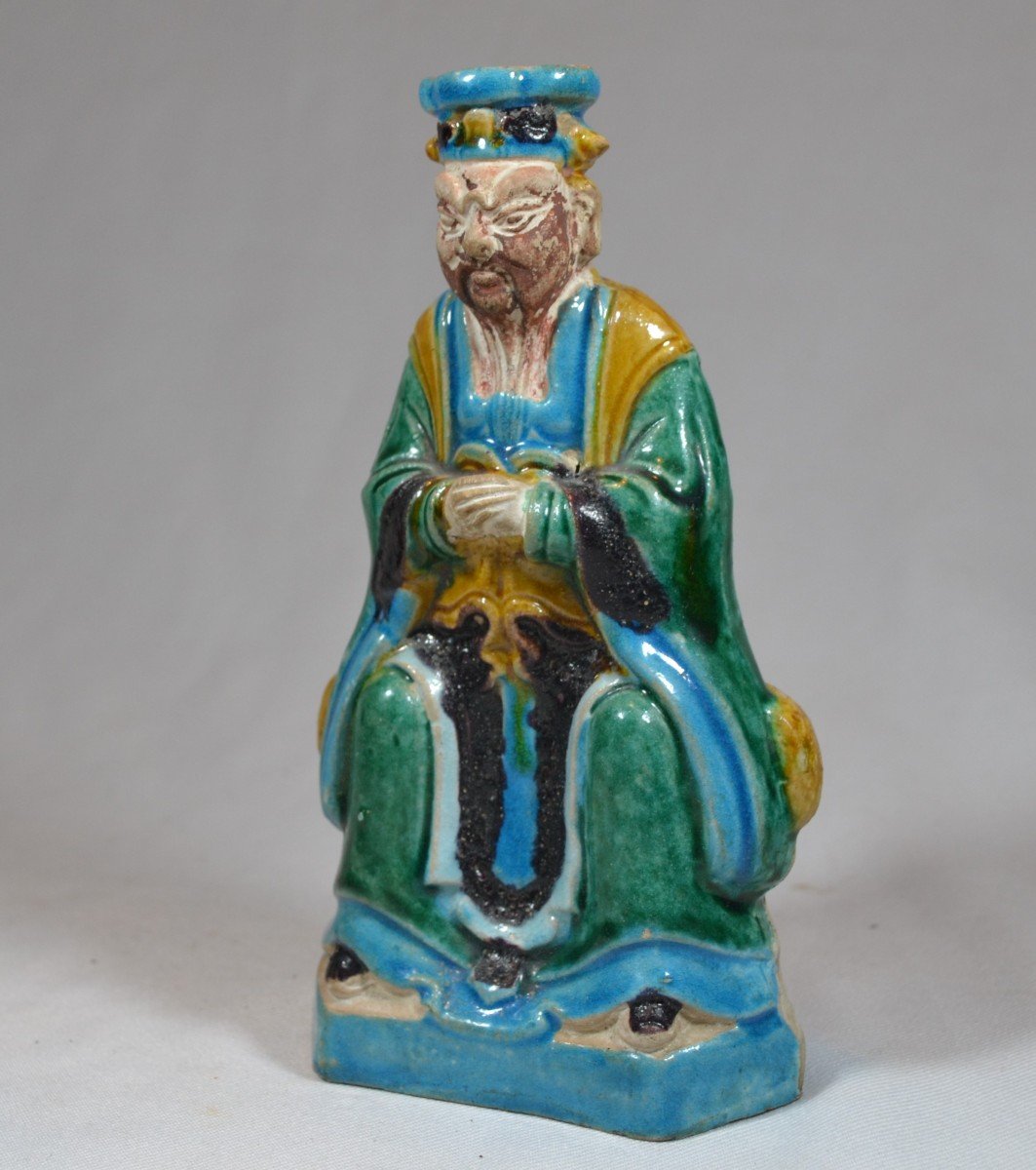 Chinese Dignitary In Sancai Style Enameled Stoneware. China Ming Dynasty 17th Century Or Before.-photo-1